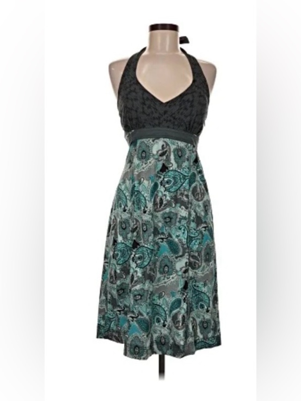 Athleta Black and Teal Paisley Halter Dress